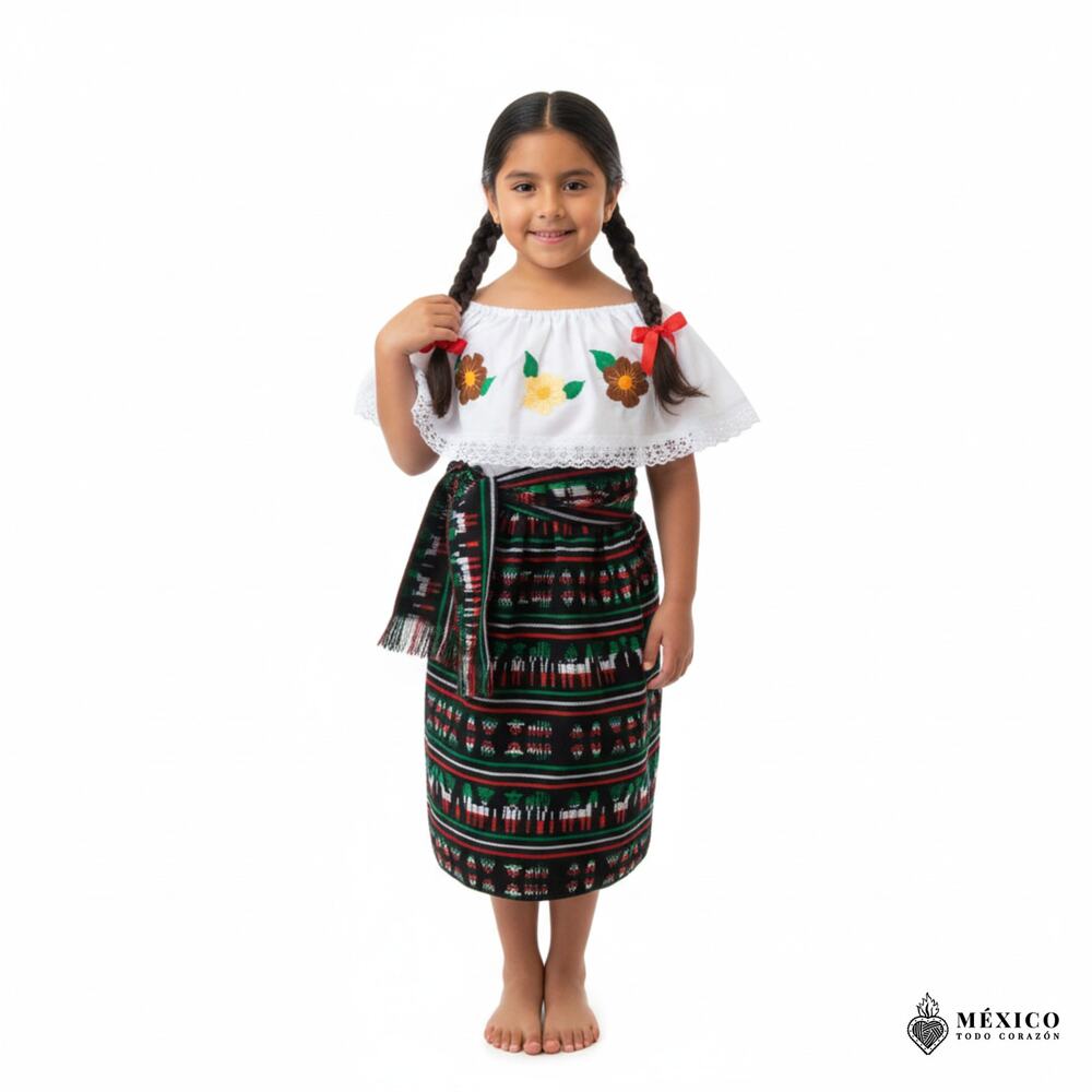 Traditional Mexican Floral Cambaya Dress Set – Handmade Three-Pieces Size 6/8